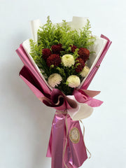 Crimson & Cream: Pompon Chrysanthemum Bouquet